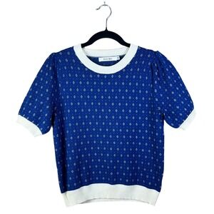 Knit Mix Short Sleeve Sweater Women's‎ Medium Blue Metallic Coquette